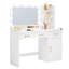 Bureau de coiffeuse à miroir à DEL avec station de charge - commode de maquillage en bois, 3 tiroirs, tablettes de rangement, armoire - mobilier de chambre - blanc - comptoir