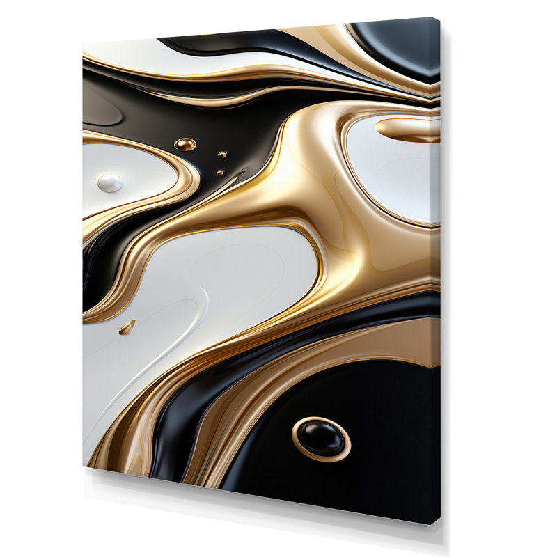 Dimensions de la vague liquide noir et blanc liquide sur toile, H 40 po x l 30 po x P 1,5 po, Toile tendue