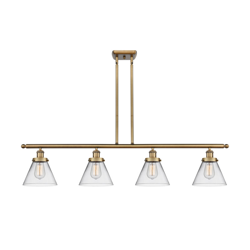 Luminaire pour îlot 4 lumières Cone, DEL, Clair, Laiton brossé