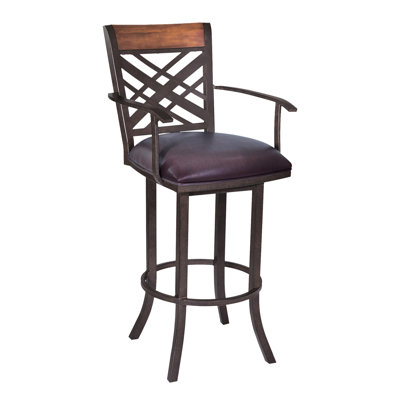 Tahiti 30" Arm Barstool In Auburn Bay Finish With Brown Pu Upholstery