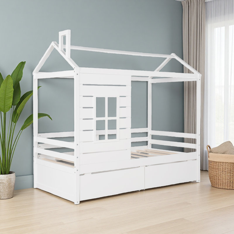 Lit simple en bois avec deux tiroirs