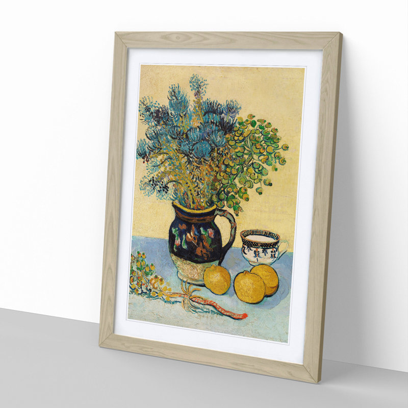 Flowers and Lemons by Vincent Van Gogh - Framed Print, 65cm H x 48cm W x 2cm D, Oak Framed