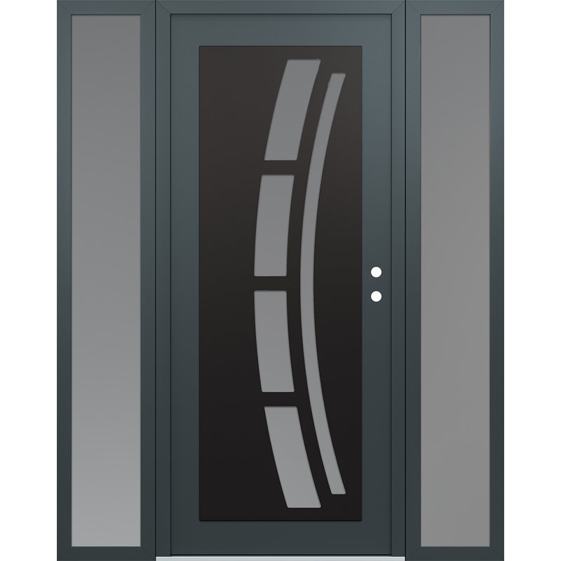 C12 à gauche 60 po X 80 po Panneau en acier noir anthracite et verre givré anthracite avec 2 portes d'entrée en verre givré