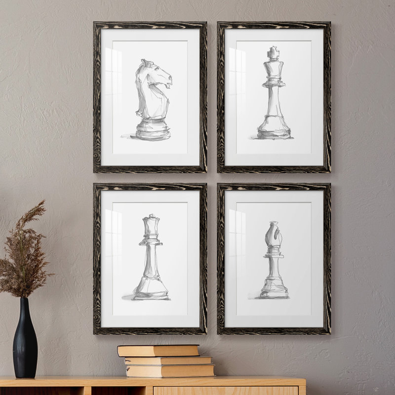 Chess Room Study I - Ensemble de 4 reproductions de cadres photo, H 31,5 po x l 47 po x P 1,5 po, Noir