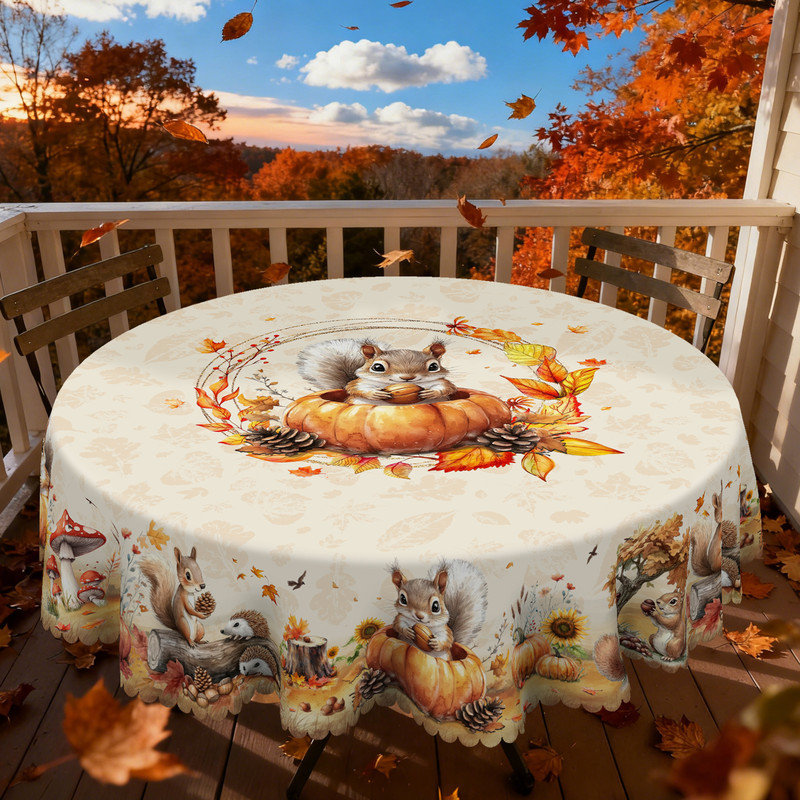 Nappe en polyester lavable à la machine avec motif écureuil d'automne