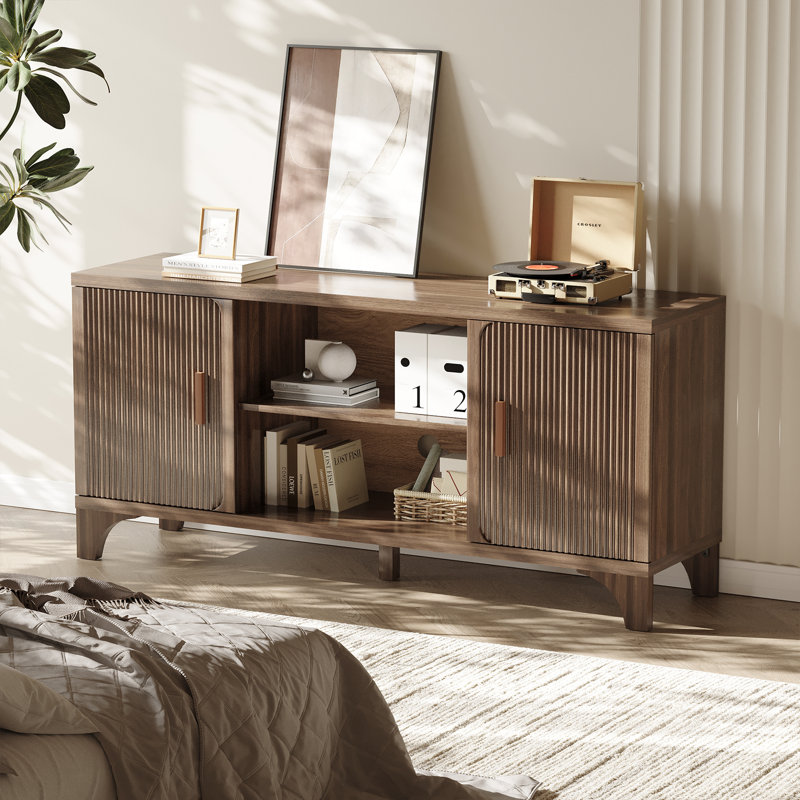 Mid Century Modern Tv Stands For Living Room, Boho Media Console For Bedroom, Tv Entertainment Center With Storage, Wood Television Cabinet