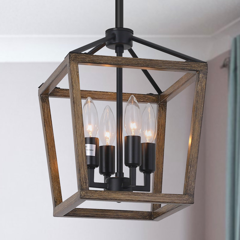Luminaire suspendu géométrique à 4 lumières Jaisyn, Brun antique