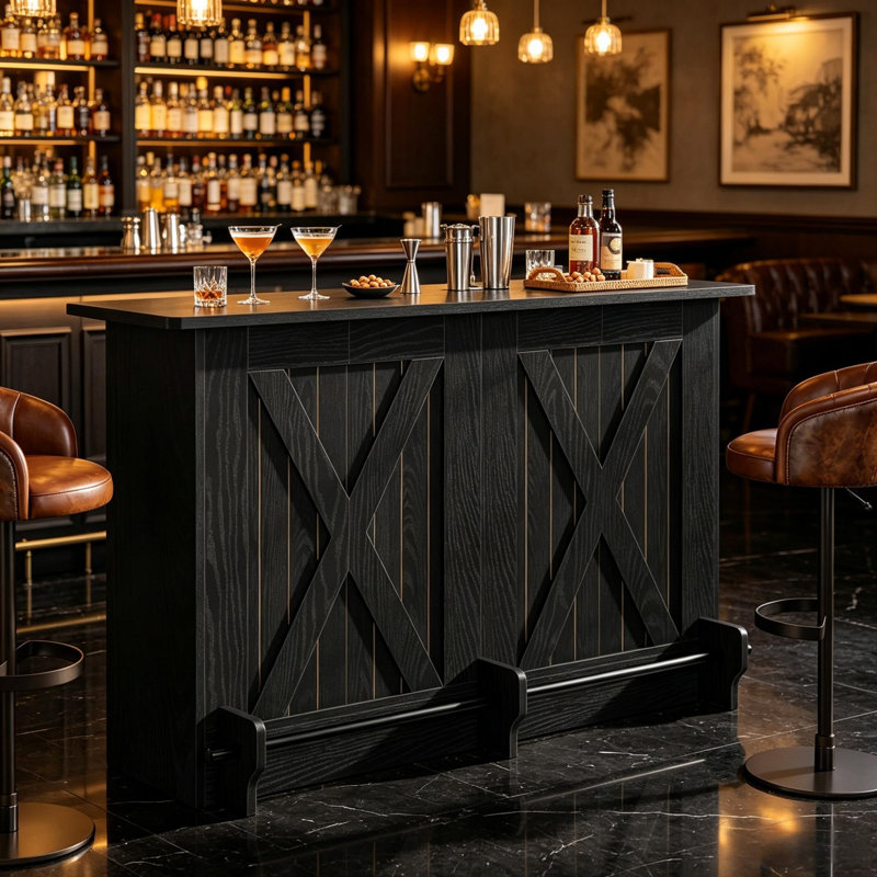 Table de bar - Métal / verre - 1 pièce - Table de bar - Brun - Rangement à plusieurs niveaux, Noir