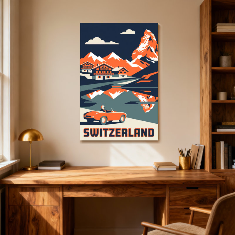 Paysages pittoresques et urbains, montagne, lac, chalet, voiture, reflet, ciel, H 30 po x l 20 po