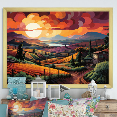 «Vineyard Sunset Rows Of Ruby Landscape III», reproduction sur toile