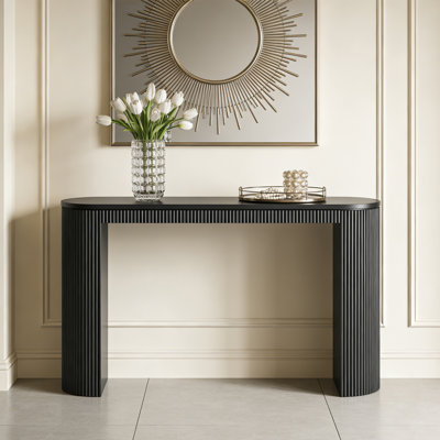 Curved Console Table With Unique Vertical Stripes, For Living Room, Study & Entryway