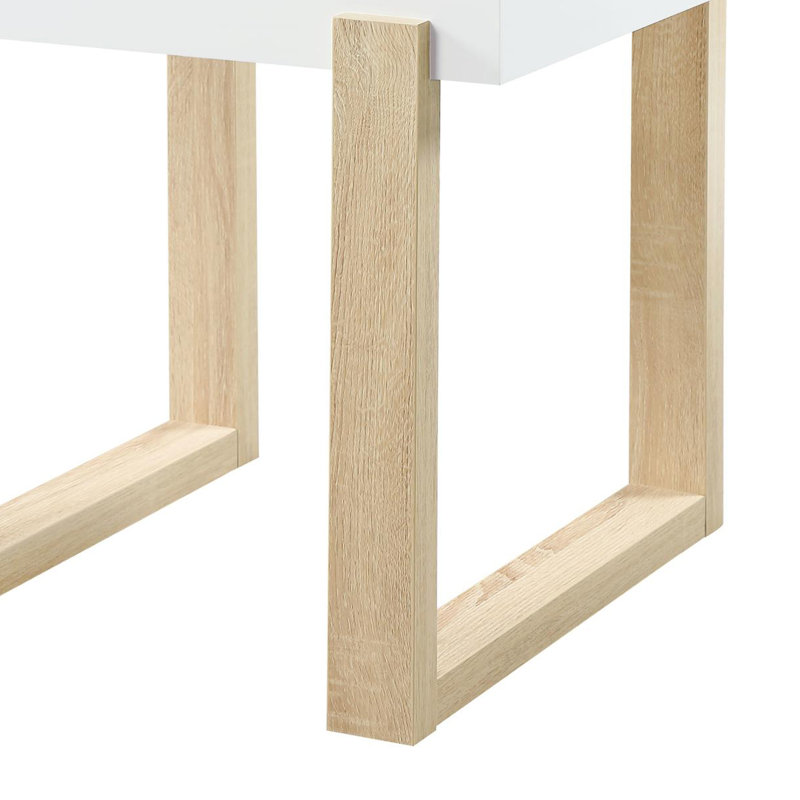 Rectangular End Table With Sled Base White High Gloss And Natural