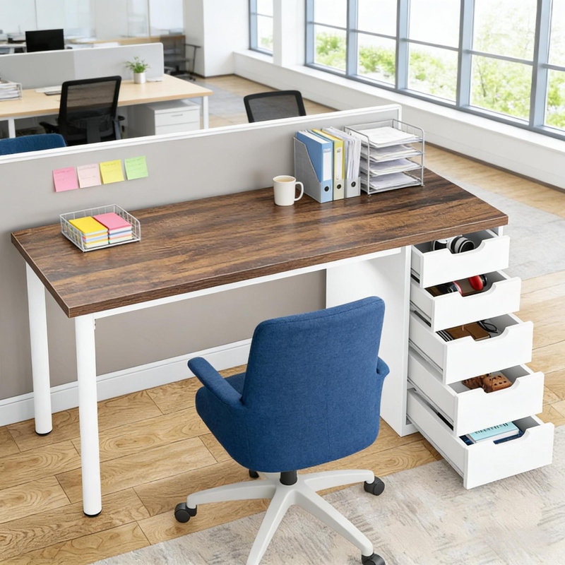 Bureaux en bois durable, design moderne brun blanc, espace de travail pour bureau à domicile