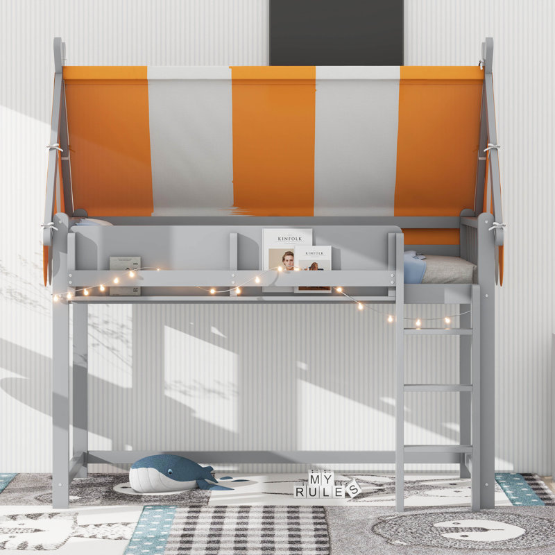 Latitude Run® Loft Bed With Canopy, LED Lights & Book Shelf - Wayfair ...