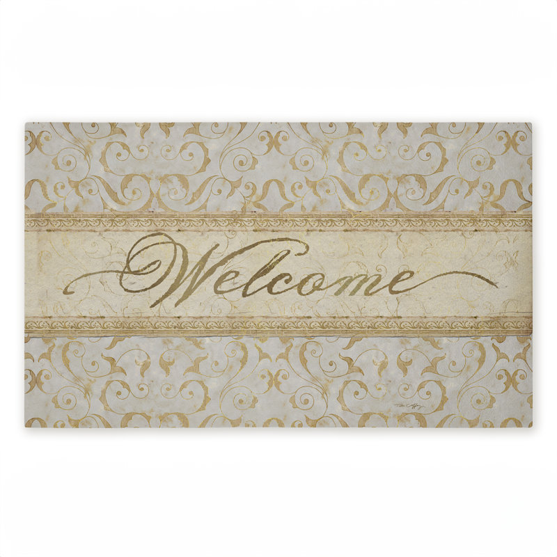 Tapis d'entrée rétro à motif d'entrée neutre en damas rétro, design par Tim Coffey, 18 po x 30 po