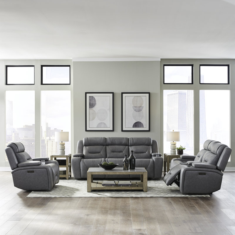Ensemble de canapé, causeuse et fauteuil inclinable avec haut-parleurs Bluetooth Kerven, Gris