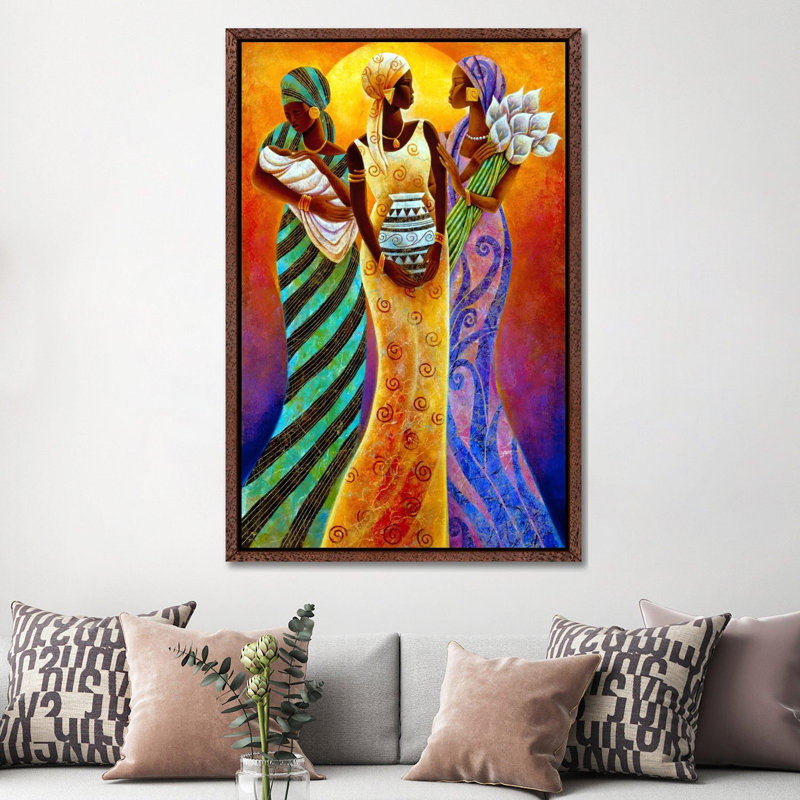 Sisters Of The Sun by Keith Mallett - Print on Canvas, Classic Brown Wood Framed Canvas, 152.5 cm H x 101.5 cm W