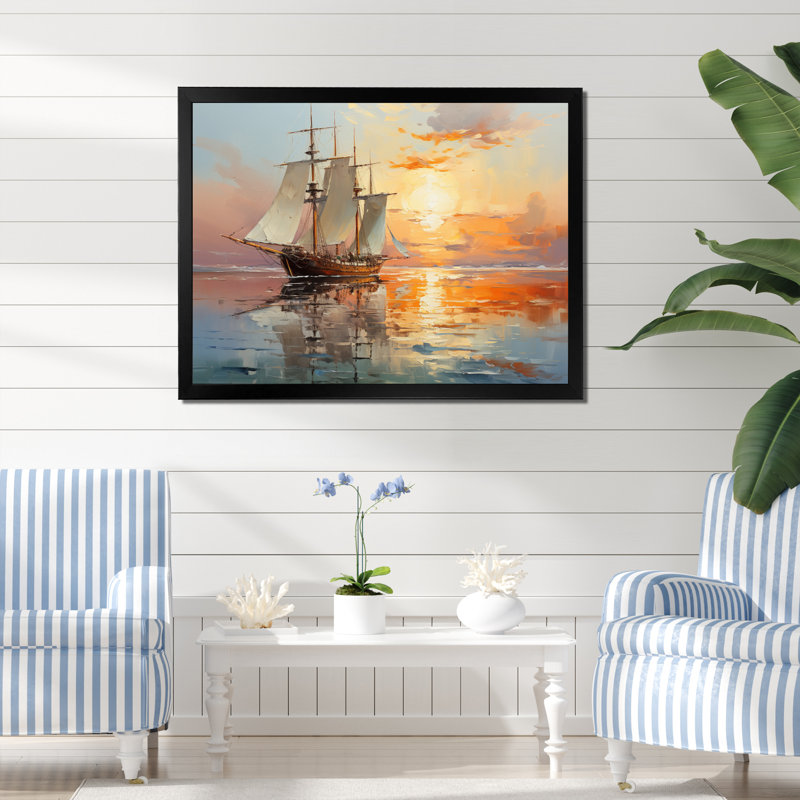 " Sailboat Ocean Dance II ", 30" H x 40" W x 1.5" D, Black Single Picture Framed