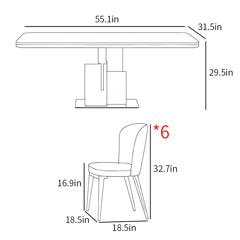 Ensemble de table de salle à manger moderne et luxueux, H 29,5 po x L 55,1 po x l 31,5 po