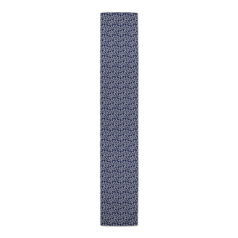 Courtlin Rectangle Floral Polyester Table Runner, 72" x 16", Navy Blue