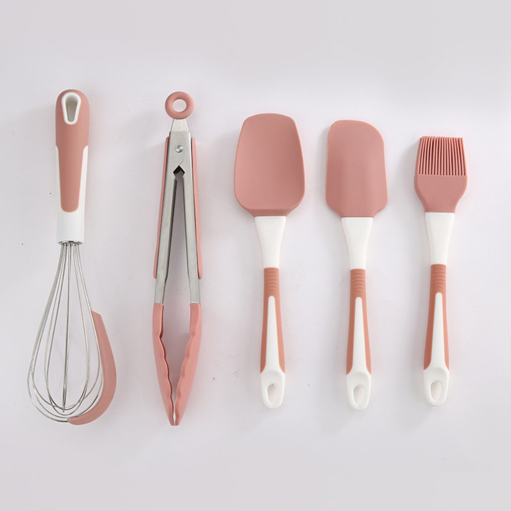 9 Piece Pink Colored Silicone Kitchen Utensils Set with Wooden Handles.  Elyon Tableware - Your Shop for Everything Tableware