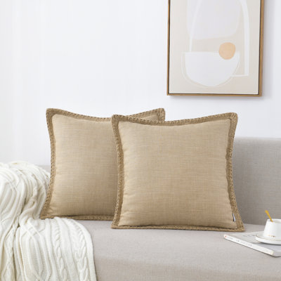Farmhouse Trimmed Burlap Linen Polyester Pillow Cover