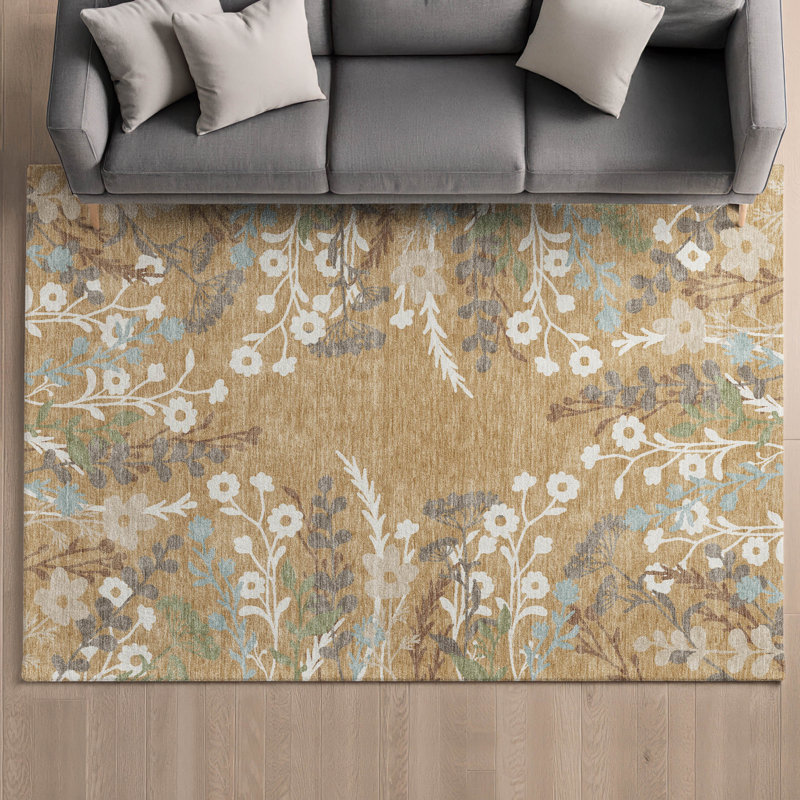 Tapis floral lavable à la machine de qualité supérieure Mayfield AMF2334, Gold, 9 pi x 12 pi