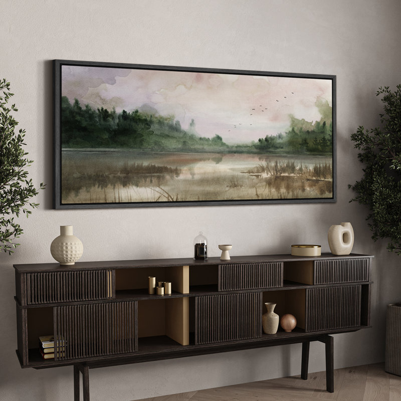 Paysage rustique, campagne tranquille, lac tranquille, H 30 po x l 60 po, Noir, noir, noir, noir