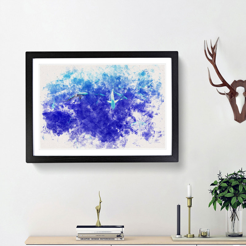 Oahu Sharks - Picture Frame Graphic Art Print, Black Framed, 62cm H x 87cm W x 2cm D