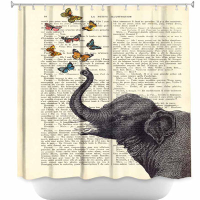 Rideau de douche simple éléphant papillons