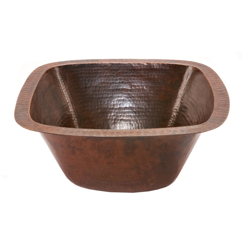 15" Square Hammered Copper Bar/Prep Sink w/ 3.5" Drain Opening