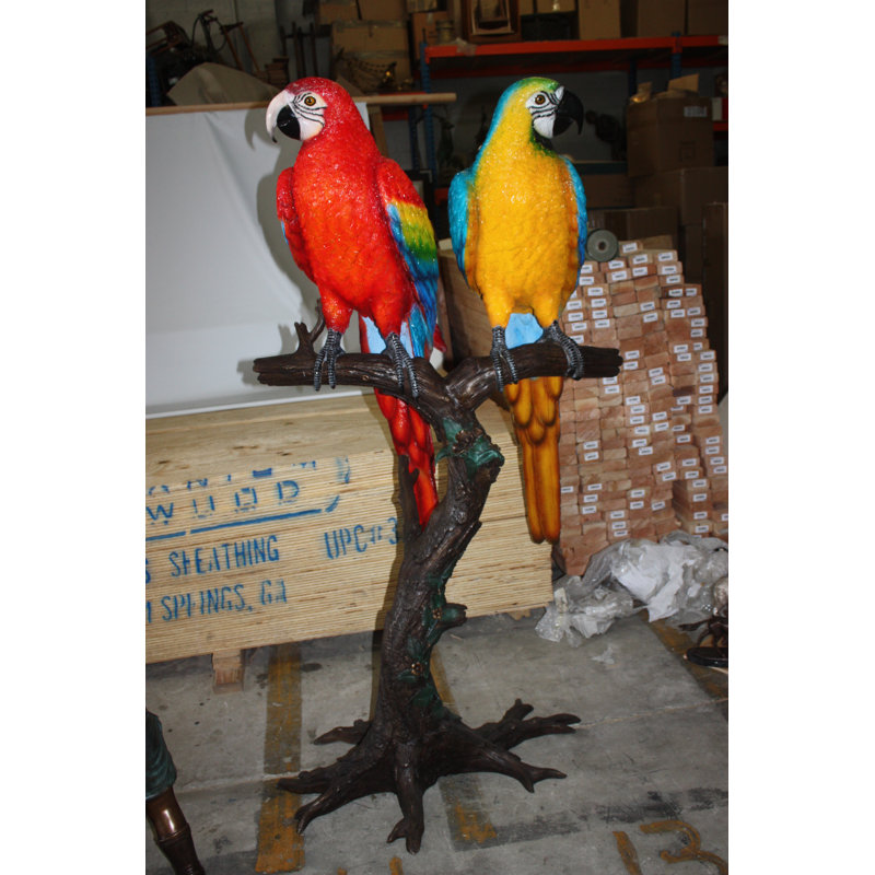 Two Large Parrots on a tree - Bronze Statue -  Size: 43"L x 28"W x 67"H. 