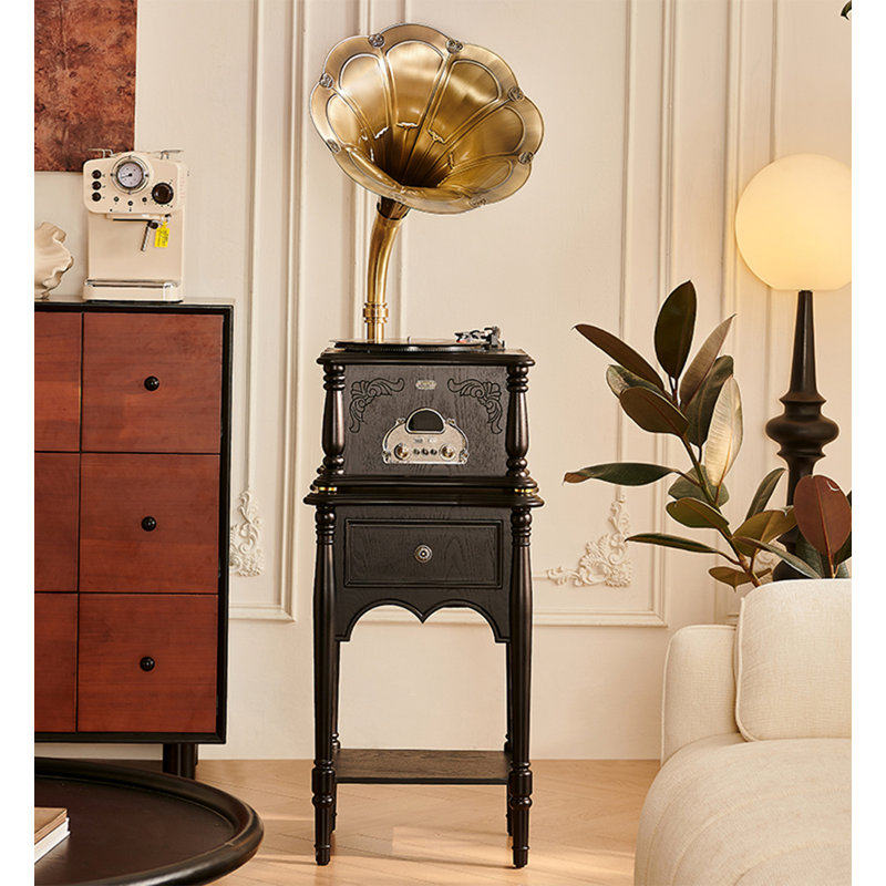 Mid-Century Rubber Wood Vinyl Player - Retro Bluetooth Phonograph