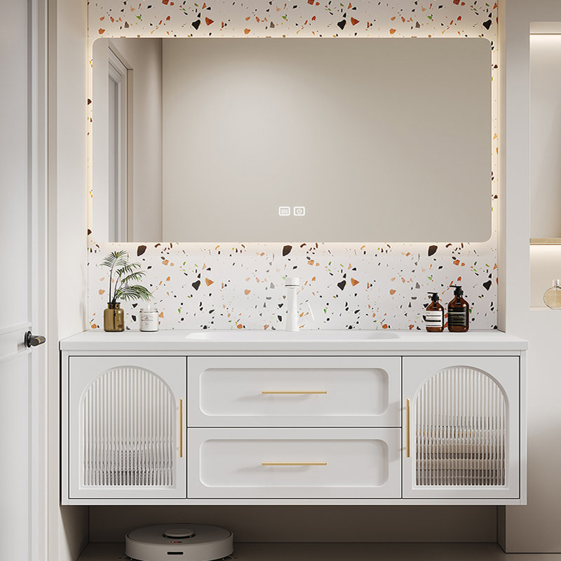 Meuble-lavabo de style crème français, Blanc, H 19,7 po x l 63 po x P 21,7 po
