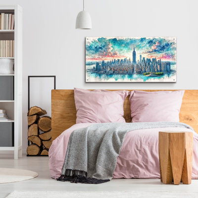  «New York Watercolor» par Rey Klimt, art mural en verre acrylique, 48 po x 24 po