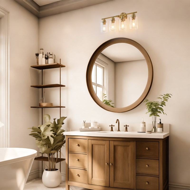 4-Light Bathroom Light Fixtures, Brass Modern Vanity Lights Over Mirror With Clear Glass Shade, Bathroom Wall Lamp For Mirror Kitchen Hallway Cabinet Porch Reading Room