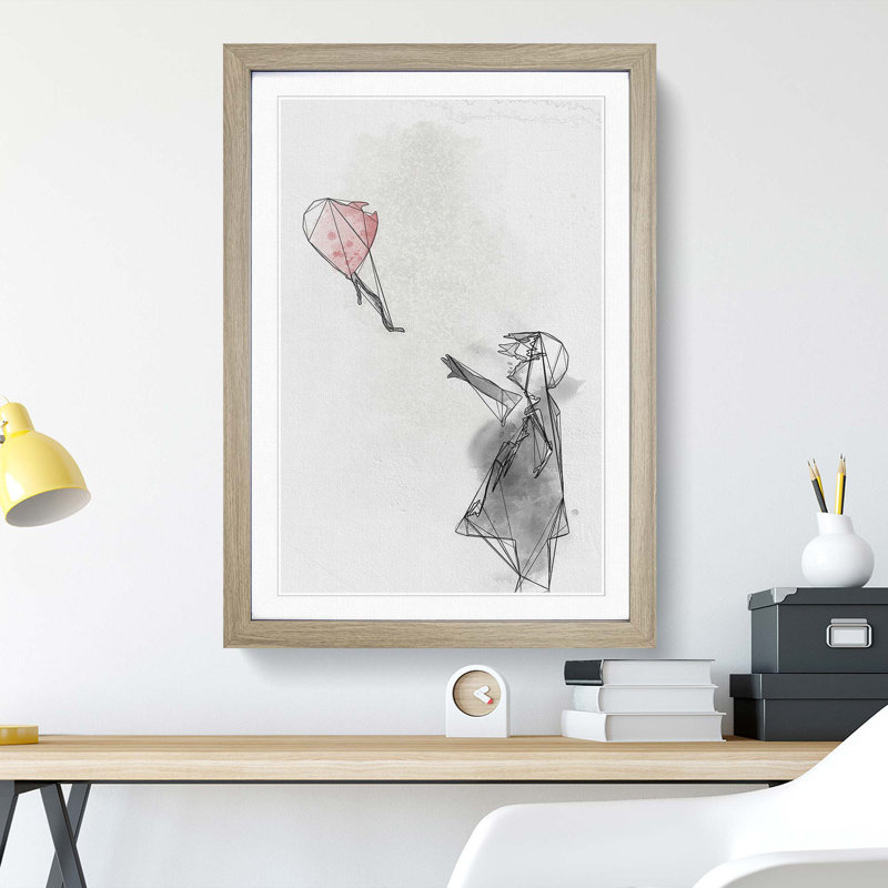 Red Balloon Girl in Abstract by Banksy - Picture Frame Graphic Art Print on MDF, 65cm H x 48cm W x 2cm D, Oak Framed