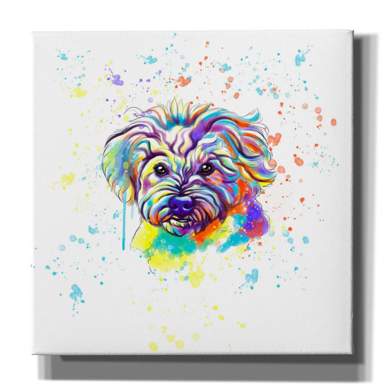 «Colorful Watercolor Maltese» par Furbaby Affiliates, art mural sur toile, H 26 po x l 26 po