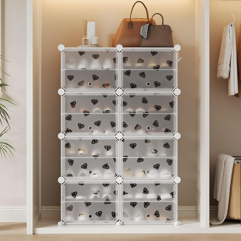 8-Tier Shoe Rack with Doors, Expandable Storage for 32 Pairs, Entryway & Bedroom Organizer, White