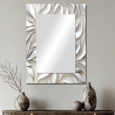 Shamorie Abstract Silver And White Flowers Pattern - Floral Large Wall Mirror, Cottage Unique Mirror, Printed Metal Art