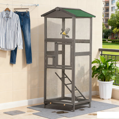 Cage à oiseaux spacieuse pour petits oiseaux / pinsons, parfaite pour une utilisation intérieure / extérieure, structure verticale de 65 po de hauteur, revêtement résistant à l'eau, 2 portes avant faciles d'accès, plateau de 22 po x 20,25 po (facile à nettoyer), fabrication quotidienne durable