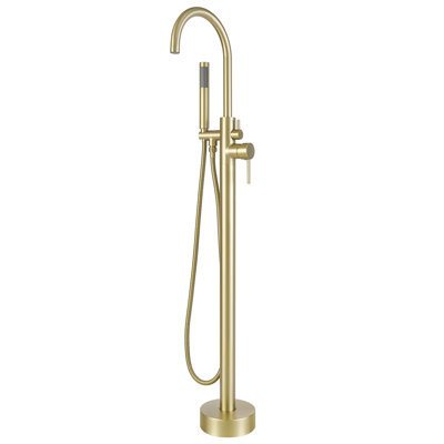 Free Standing Tub Faucet, High Flow Freestanding Bathtub Faucet with Handheld Shower & Gooseneck Spout, 360°Swivel Tub Filler, Brass Body