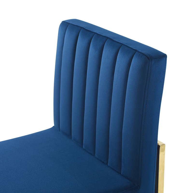 Chaise de salle à manger rembourrée en tissu Carled, Or, Marine, 2