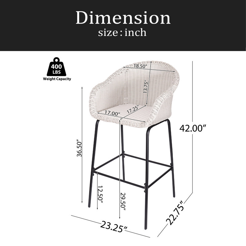 Tabouret de bar d'extérieur en osier de métal, ensemble de 2