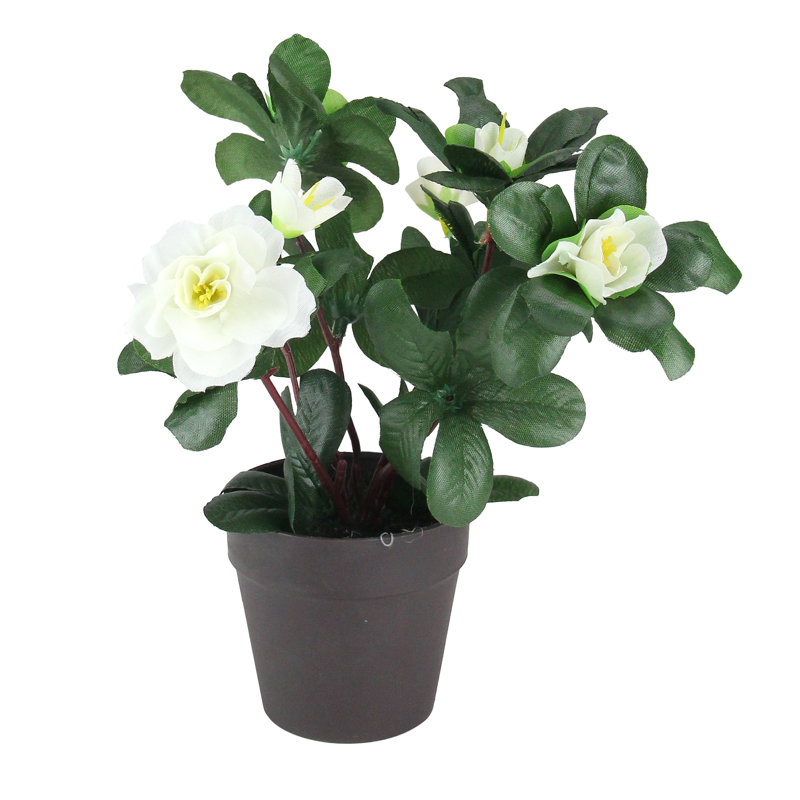 Bégonia artificiel en pot 8 po vert et blanc