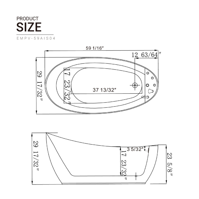 59"x 29.5" Freestanding Whirlpool Acrylic Bathtub with Faucet