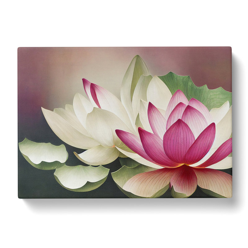 Harmonious Lotus Flowers - Wrapped Canvas, 50cm H x 76cm W x 3cm D