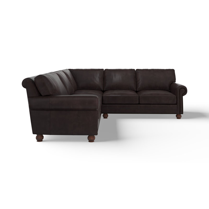 Charleston Deeper and Wider 2x2 100% Full Top Grain Leather Sectional, Cetus Java Genuine Leather