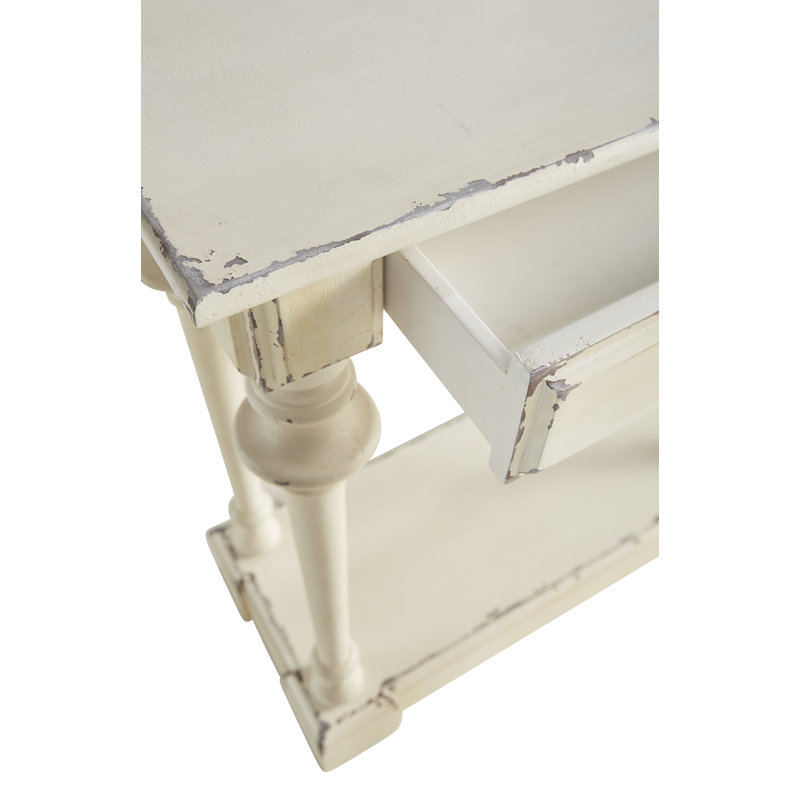 White Distressed Wood Console Table with Storage Drawers