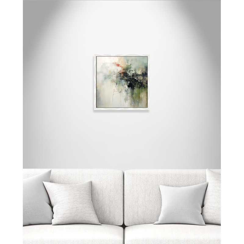 «Green Abstraction I Print» par Irena Orlov, Grain de bois blanc, L 17 po x H 17 po, Impression encadrée